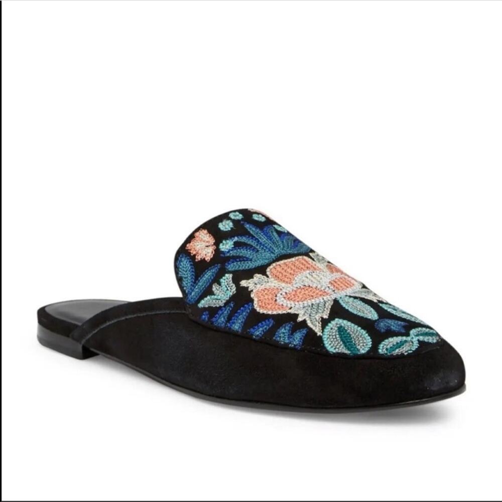 Rebecca Minkoff Raylee Blue Suede Embroidered Mule Sz 6